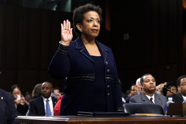 Loretta Lynch is sworn in to testify before a Senate Judiciary Committee confirmation hearing on her nomination to be U.S. attorney general on Capitol Hill in Washington, D.C., on Jan. 28, 2015. (Photo by Kevin Lamarque/Reuters)