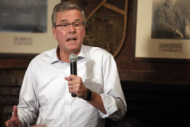 Former Florida Gov. Jeb Bush speaks to a group at a Politics and Pie at the Snow Shoe Club, April 16, 2015, in Concord, N.H. (Photo by Jim Cole/AP)
