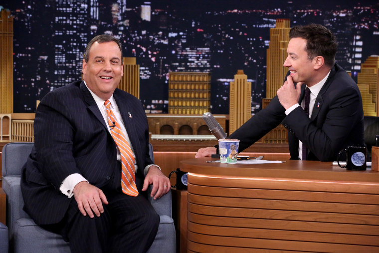 New Jersey Governor Chris Christie smiles during an interview with  The Tonight Show host Jimmy Fallon on April 22, 2015. (Photo by Douglas Gorenstein/NBC/NBCU Photo Bank/Getty)