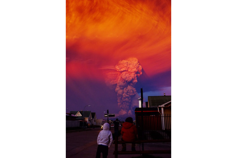 General view of Chilean Calbuco volcano from Puerto Montt, located at 1000 km (about 621 miles) south of Santiago de Chile, Chile, on April 22, 2015.