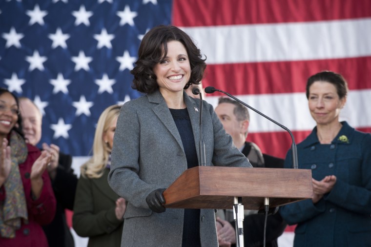 This publicity image released by HBO shows Julia Louis-Dreyfus in the comedy series \"Veep.\" Louis-Dreyfus was nominated for an Emmy Award for best actress in...