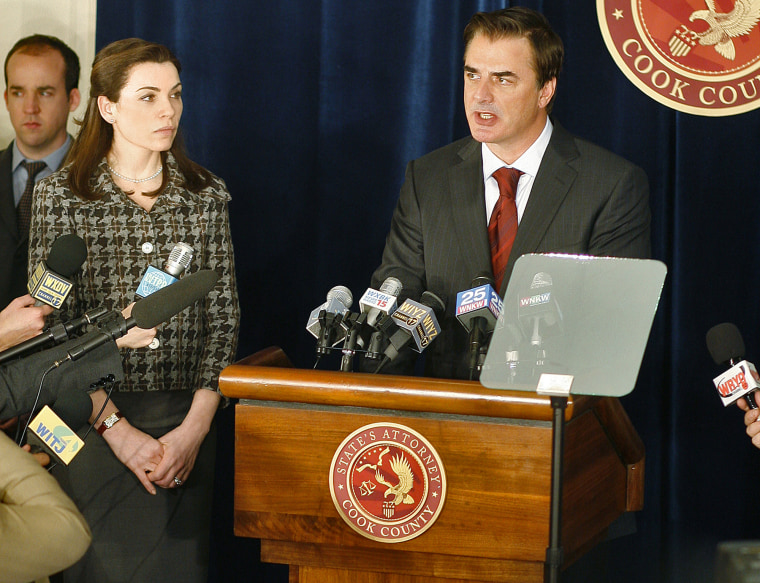 FILE - In this 2009 publicity photo released by CBS, Julianna Margulies, left, and Chris Noth are shown in a scene from the CBS series, \"The Good Wife.\" (AP...