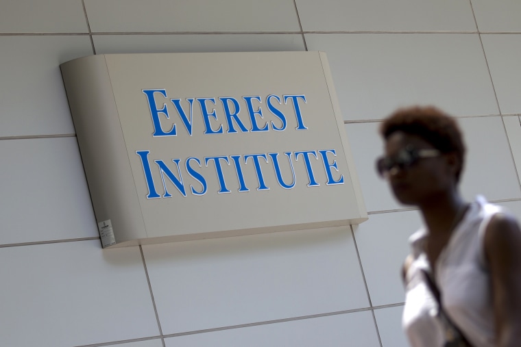 A woman walks past the Everest Institute in Silver Spring, Md. in 2014.