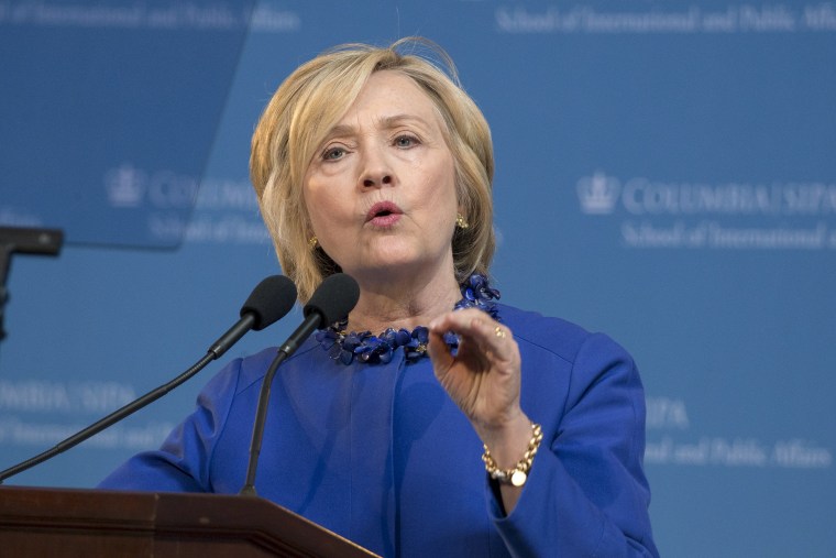 Democratic presidential candidate Hillary Clinton delivers the keynote address at the 18th Annual David N. Dinkins Leadership and Public Policy Forum at Columbia University in New York