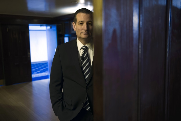 Republican presidential candidate Sen. Ted Cruz, R-Texas waits to be announced to speak at the Hispanic Chamber of Commerce (USHCC) meeting, April 29, 2015, at the National Press Club in Washington, D.C. (Photo by Cliff Owen/AP)