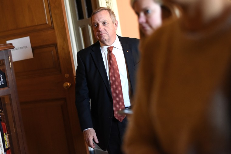 Sen. Richard Durbin (D-IL) leaves the weekly Democratic policy luncheon at the U.S. Capitol on Nov. 18, 2014 in Washington, D.C. (Photo by Win McNamee/Getty)