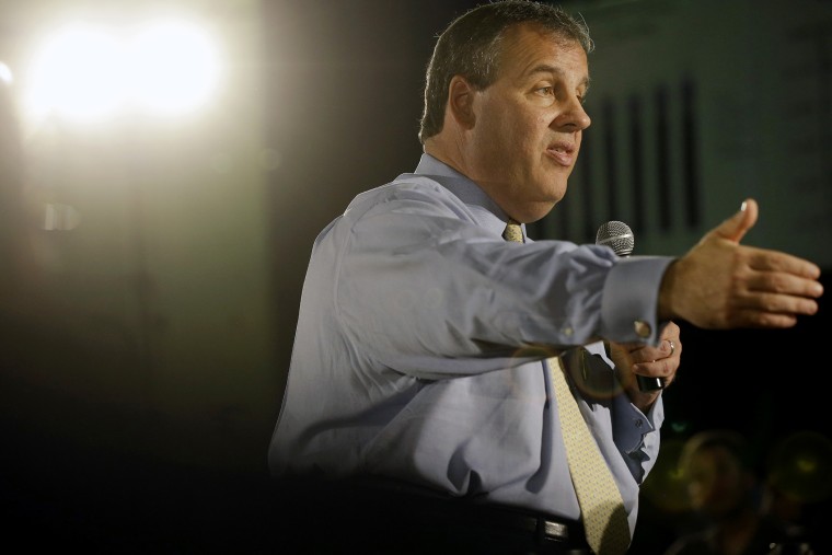 New Jersey Gov. Chris Christie addresses a gathering during a town hall meeting on April 23, 2015, in Cedar Grove, N.J. (Photo by Mel Evans/AP)
