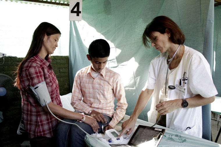 Patients&nbsp;at an Israeli field hospital in Kathmandu.