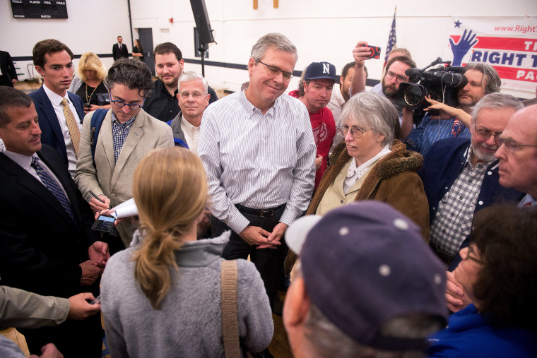 Former Florida Governor Jeb Bush reacts to a question after speaking at a town hall meeting in Reno