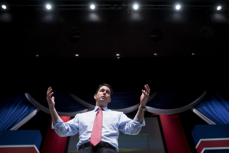 Scott Walker speaks during the South Carolina Freedom Summit in Greenville, South Carolina on May 9, 2015. (Photo by Andrew Harrer/Bloomberg via Getty)