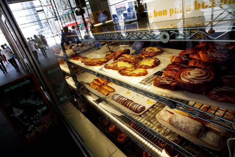 An Au Bon Pain store displays pastries in New York City. The city's plan to eliminate foods containing trans fats went into the final stage July 1, 2008. (Photo by Spencer Platt/Getty)