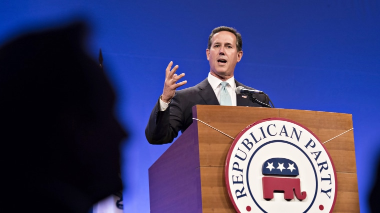 Rick Santorum, former Republican senator of Pennsylvania, speaks during the Republican Party of Iowa's Lincoln Dinner in Des Moines, Iowa on May 16, 2015. (Photo by Daniel Acker/Bloomberg/Getty)