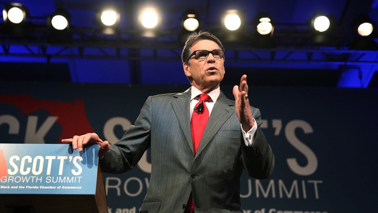 Former Texas Governor Rick Perry and Republican presidential candidate speaks during the Rick Scott's Economic Growth Summit held at the Disney's Yacht and Beach Club Convention Center on June 2, 2015 in Orlando, Fla. (Photo by Joe Raedle/Getty)