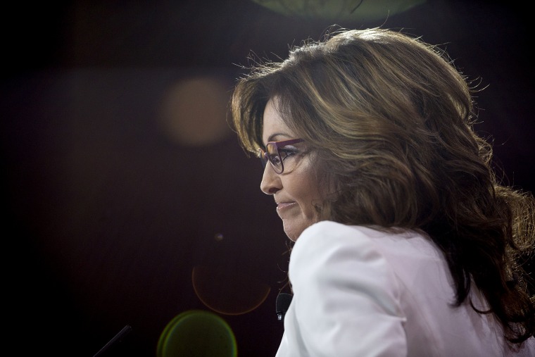 Sarah Palin, former governor of Alaska, pauses while speaking during the Conservative Political Action Conference (CPAC) in National Harbor, Md., U.S., Feb. 26, 2015. (Photo by Andrew Harrer/Bloomberg/Getty)