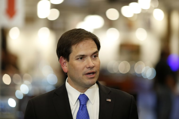 Republican presidential candidate Sen. Marco Rubio speaks with the media on May 28, 2015, in Las Vegas, Nev. (Photo by John Locher/AP)