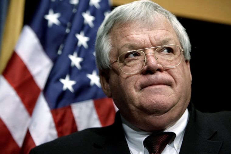 Then, Speaker of the House Dennis Hastert (R-IL) attends a press conference at the Capitol January 17, 2005 in Washington, D.C. (Photo by Chip Somodevilla/Getty)