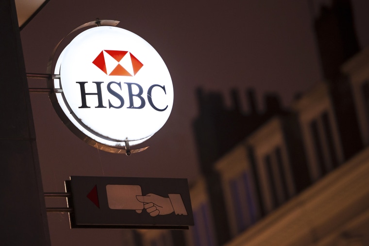 A picture taken on Feb. 12, 2015 in the northern France shows the logo of banking giant HSBC on a sign of one of the bank's branch. (Photo by Philippe Huguen/AFP/Getty)