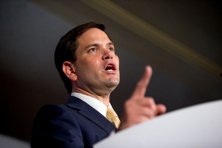 Republican presidential candidate Sen. Marco Rubio, R-Fla. speaks during the Road to Majority 2015 convention at the Omni Shoreham Hotel in Washington, June 18, 2015. (Photo by Andrew Harnik/AP)
