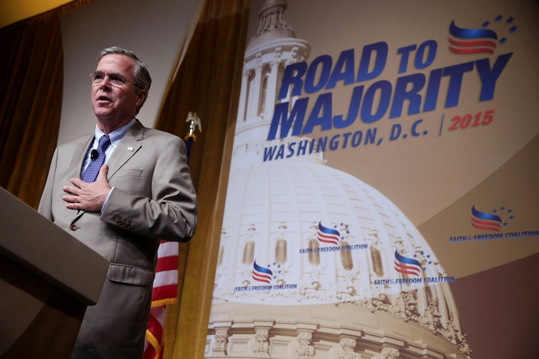 Republican U.S. presidential hopeful and former Florida Governor Jeb Bush speaks during the \"Road to Majority\" conference June 19, 2015 in Washington, DC. (Photo by Alex Wong/Getty)