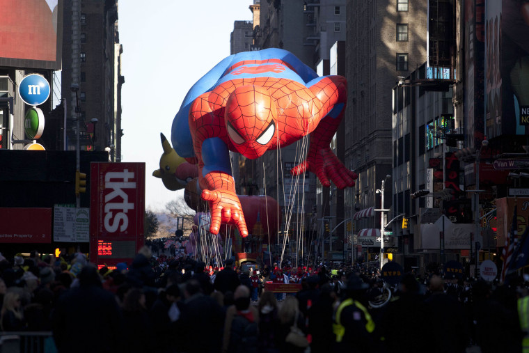 The \"Spiderman\" float is seen during the Macy's Thanksgiving Day Parade in Times Square in New York on Nov. 24, 2011. (Photo by Andrew Burton/AP)