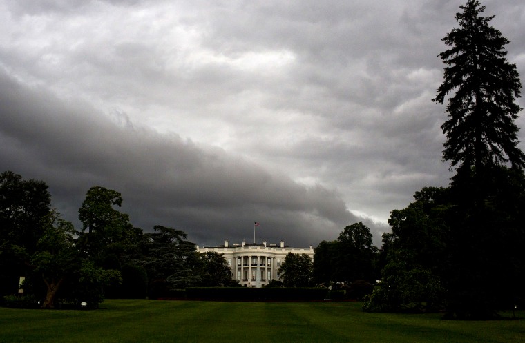 The White House is seen under dark rain clouds in Washington, DC, on June 1, 2015. (Photo by Andrew Caballero-Reynolds/AFP/Getty)