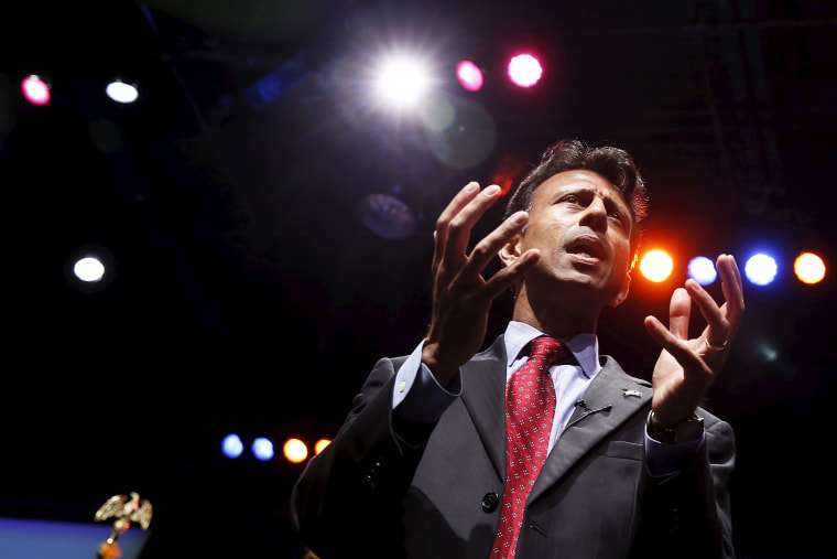 Republican Governor of Louisiana Bobby Jindal speaks at the Iowa Faith and Freedom Coalition's forum in Waukee, Iowa, April 25, 2015. (Photo by Jim Young/Reuters)