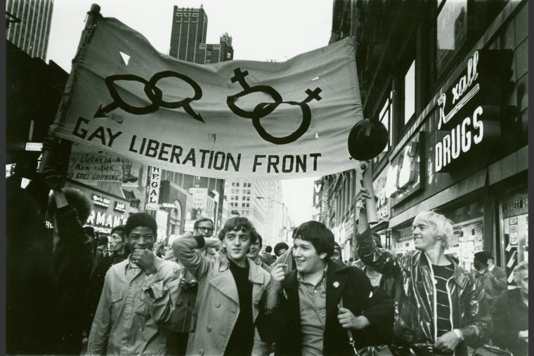 Gay Liberation Front march on Times Square in New York, N.Y., 1969 (Photo by Diana Davies/The New York Public Library).