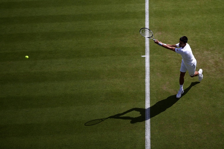 Novak Djokovic of Serbia trains on day one of the Wimbledon tennis tournament on June 29, 2015 in London, England.