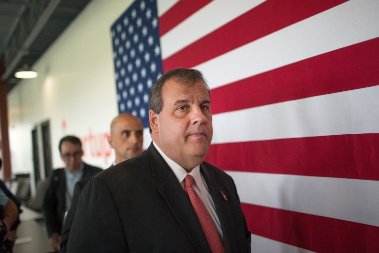 New Jersey Governor Chris Christie leaves a campaign event on June 12, 2015 in Cedar Rapids, Iowa. (Photo by Scott Olson/Getty)