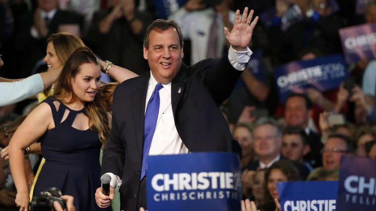 New Jersey Gov. Chris Christie arrives to speak to supporters during an event announcing he will seek the Republican nomination for president, June 30, 2015, at Livingston High School in Livingston, N.J. (Photo by Julio Cortez/AP)