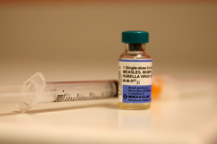 In this photo illustration, a bottle containing a measles vaccine is pictured. (Photo by Joe Raedle/Getty)