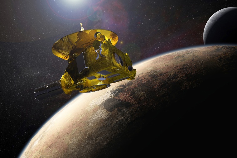 An artist's impression of NASA's New Horizons spacecraft encountering Pluto and its largest moon, Charon, is seen in this NASA image from July 2015. (Photo by NASA/Reuters)