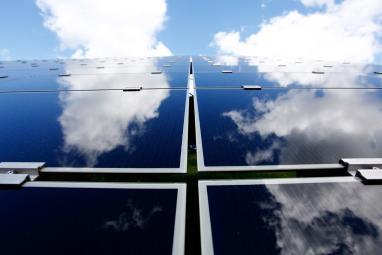 A detailed view of solar panels constructed in a former parking lot at Pocono Raceway on June 6, 2015 in Long Pond, Pa. (Photo by Brian Lawdermilk/NASCAR/Getty)