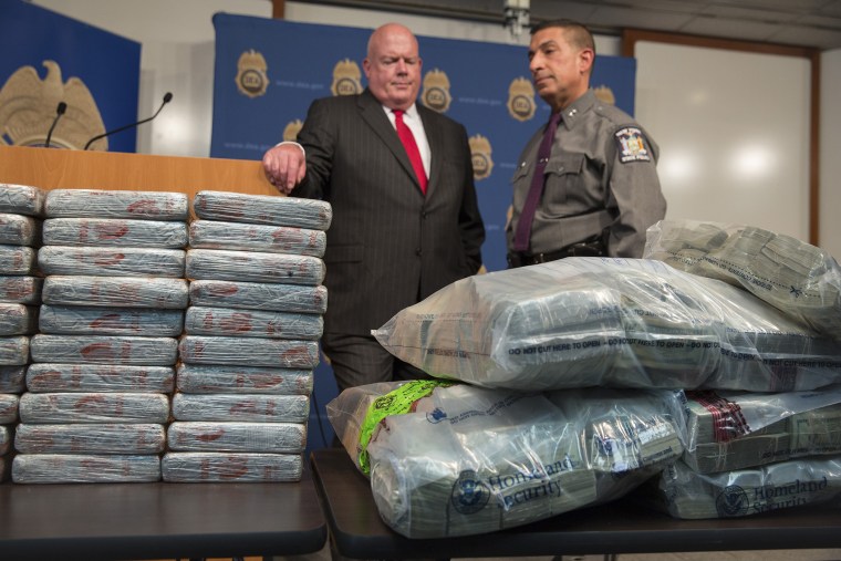 Some of the nearly 155 pounds of heroin seized in the raid of a stash house in the Bronx borough of New York.