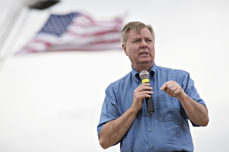 Sen. Lindsey Graham, a Republican from South Carolina and 2016 U.S. presidential candidate, speaks during the inaugural Roast and Ride in Boone, Iowa, U.S. on June 6, 2015 (Photo by Daniel Acker/Bloomberg/Getty Images).