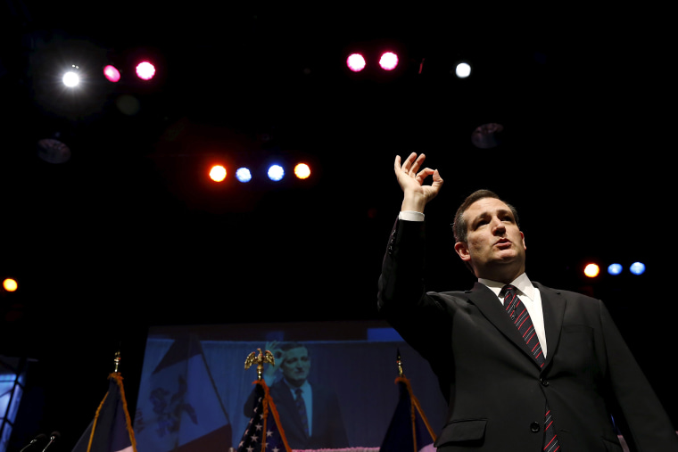 Republican U.S. Presidential candidate and Senator of Texas Ted Cruz speaks at the Iowa Faith and Freedom Coalition's forum in Waukee, Iowa, April 25, 2015. (Photo by Jim Young/Reuters)