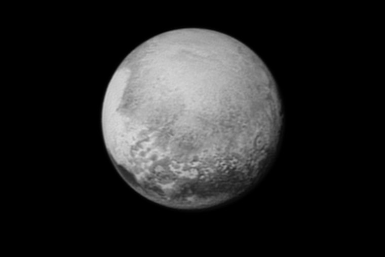 Pluto’s bright, mysterious “heart” is rotating into view, ready for its close-up on close approach, in this image taken by New Horizons on July 12 from a distance of 1.6 million miles (2.5 million kilometers).
