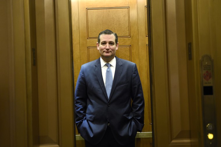 Republican presidential candidate, Sen. Ted Cruz, R-Texas, gets on an elevator on Capitol Hill in Washington, D.C., June 4, 2015. (Photo by Susan Walsh/AP)