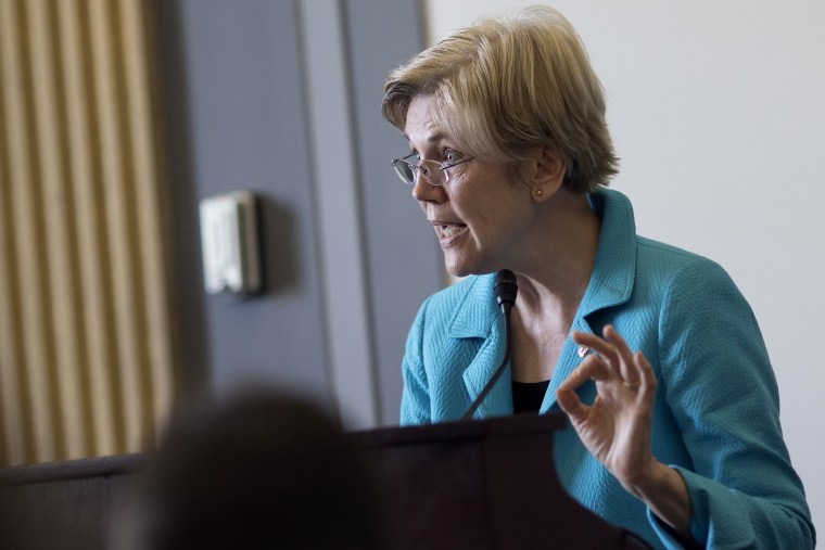 Sen. Elizabeth Warren, D-Mass., gives the closing address during the fifth anniversary event of the Dodd-Frank financial reforms, sponsored by the Americans for Financial Reform on Capitol Hill in Washington, July 14, 2015.