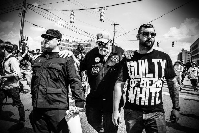 Klansmen at the demonstration against the removal of the Confederate flag at the South Carolina Statehouse in Columbia on July 18, 2015.