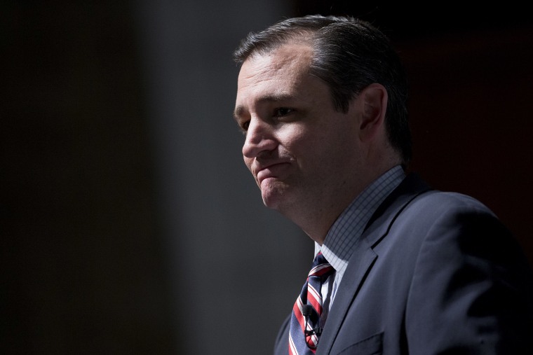 Senator Ted Cruz pauses while speaking during the South Carolina Freedom Summit in Greenville, S.C. on May 9, 2015. (Photo by Andrew Harrer/Bloomberg/Getty)