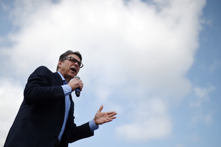 Republican presidential candidate, former Texas Gov. Rick Perry speaks during a campaign stop at the South Carolina Military Museum, Monday, June 8, 2015, in Columbia, S.C. (Photo by Rainier Ehrhardt/AP)