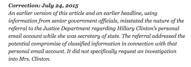 New York Times article correction
