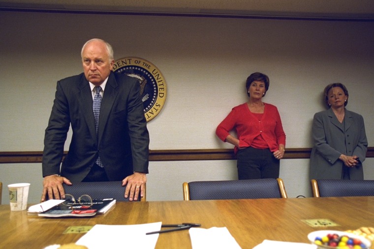 First lady Laura Bush, center, and the vice president's wife Lynne Cheney on the evening of the attacks. (Photo by David Bohrer/National Archives)