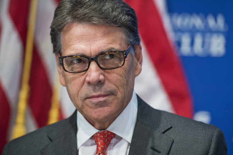 Former Gov. Rick Perry prepares to address the National Press Club's Newsmaker Luncheon on his economic plan on July 2, 2015. (Photo by Tom Williams/CQ Roll Call/Getty)