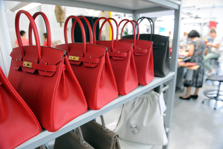 A photo taken on June 11, 2015 shows Hermes Birkin bags. (Photo by Mehdi Fedouach/AFP/Getty)