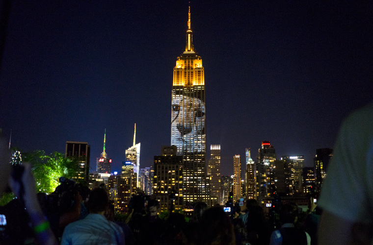 Images of endangered species are projected on the The Empire State Building, Aug. 1, 2015, in New York. The projections are inspired by and produced by the filmmakers of an upcoming documentary called \"Racing Extinction.\" (Photo by Craig Ruttle/AP)