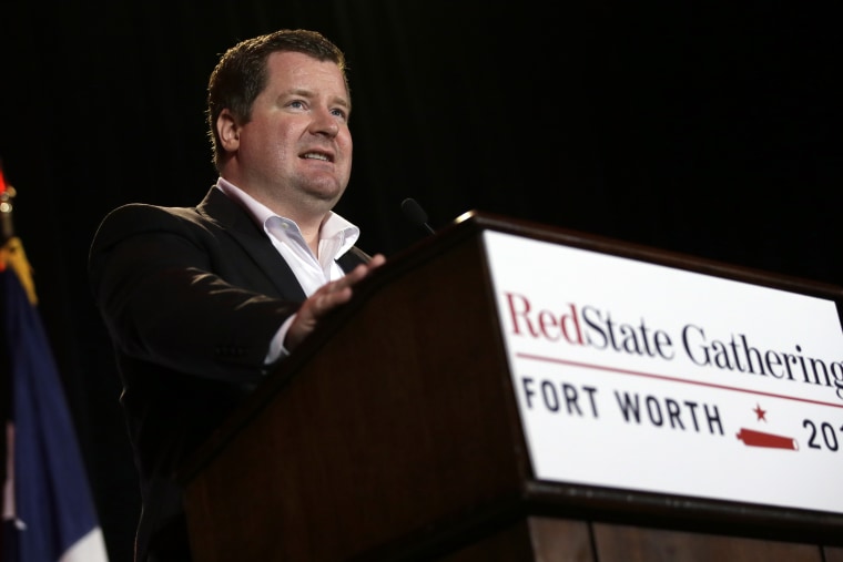 RedState Editor-in-Chief Erick Erickson makes comments to attendees at the 2014 Red State Gathering on Aug. 8, 2014, in Fort Worth, Texas. (Photo by Tony Gutierrez/AP)