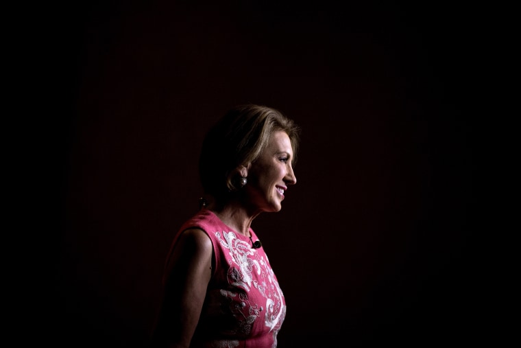 Republican presidential candidate Carly Fiorina is interviewed for a television news station before speaking at the RedState Gathering, Aug. 7, 2015, in Atlanta. (Photo by David Goldman/AP)