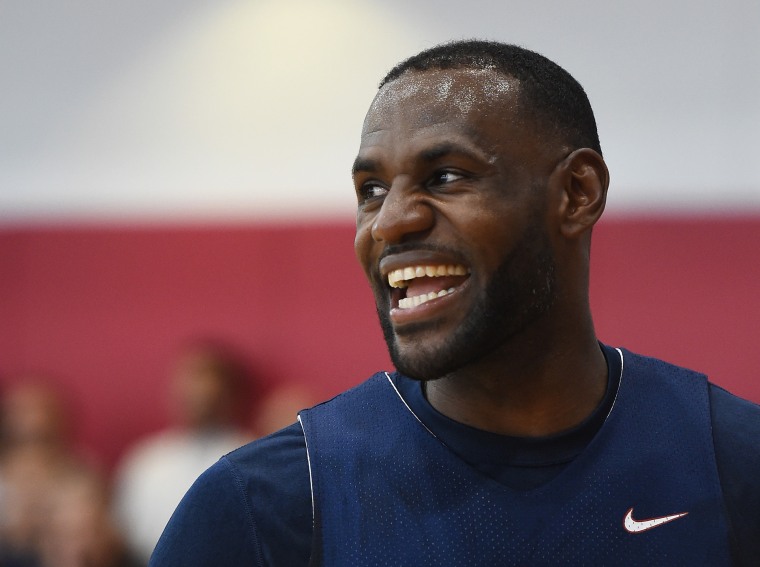 LeBron James, #27 of the 2015 USA Basketball Men's National Team, attends a practice session at the Mendenhall Center on Aug. 12, 2015 in Las Vegas, Nev. (Photo by Ethan Miller/Getty)